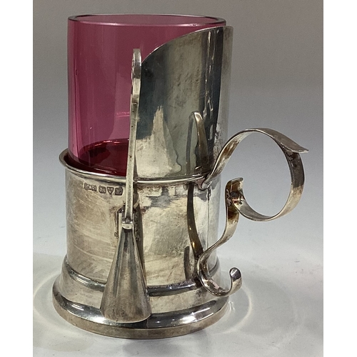 692 - CHESTER: An unusual silver mounted and cranberry class tealight holder. Approx. 67 grams of gross we... 