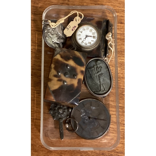 704 - A silver mounted pocket watch, tortoiseshell box etc. Est. £20 - £30.