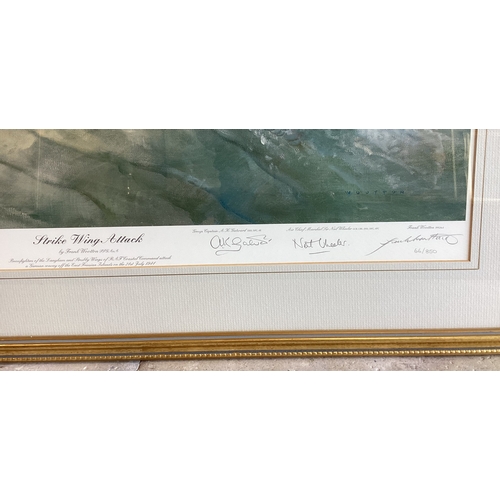 102 - A selection of seven limited edition pencil signed and other framed and glazed military aeroplane, a... 