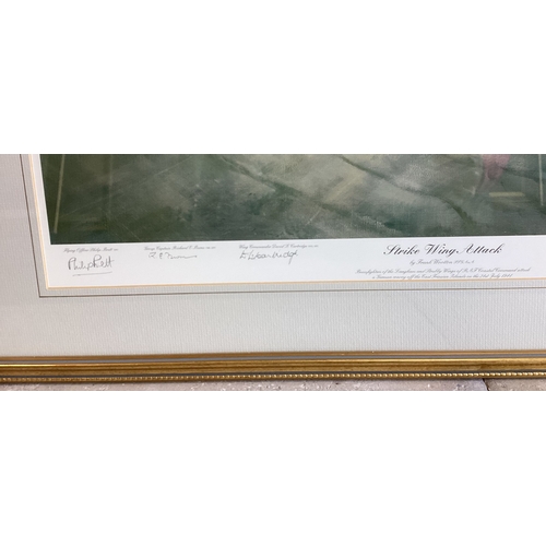 102 - A selection of seven limited edition pencil signed and other framed and glazed military aeroplane, a... 