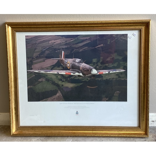 102 - A selection of seven limited edition pencil signed and other framed and glazed military aeroplane, a... 