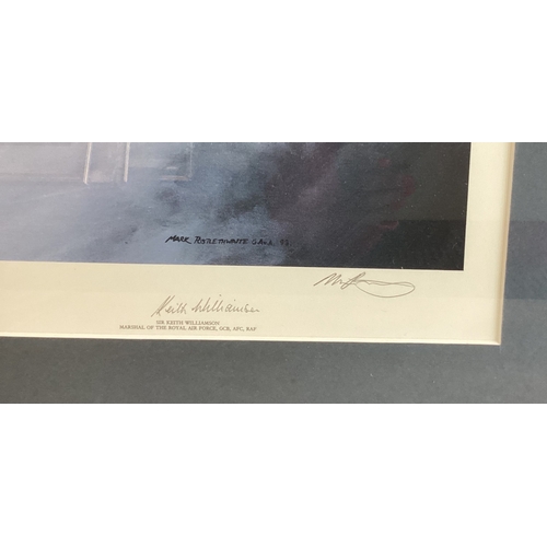 102 - A selection of seven limited edition pencil signed and other framed and glazed military aeroplane, a... 