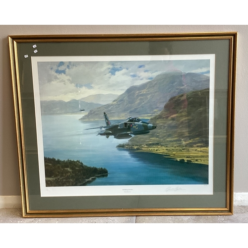 102 - A selection of seven limited edition pencil signed and other framed and glazed military aeroplane, a... 