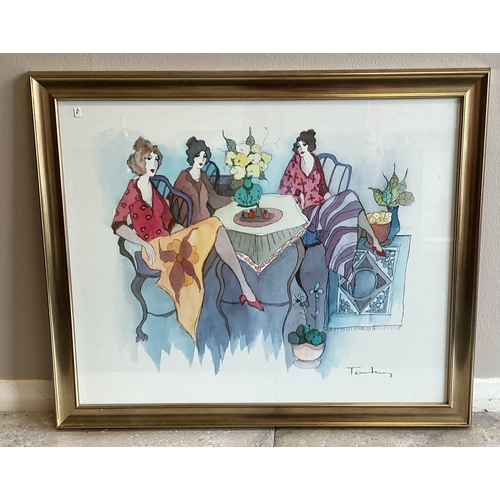 108 - ITZCHAK TARKAY: A gilt framed and glazed print of 'Blissful Moments'. Approx. 60 cms x 49 cms. Est. ... 