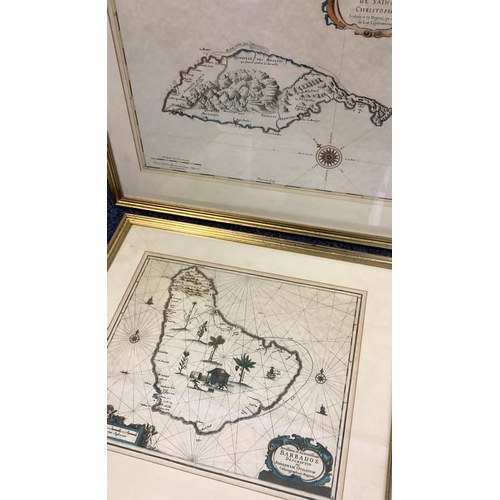 129 - A pair of gilt framed reproduction maps of Barbados and St Christopher Island. Est. £20 - £30.