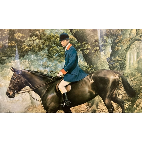 135 - A gilt framed and glazed print depicting HRH The Prince of Wales on horseback. Number 56 / 500. Penc... 