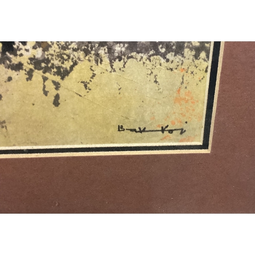 138 - TAY BAK KOI: (SINGAPOREAN, 1939 - 2003): A framed and glazed ink and gouache depicting Oriental figu... 