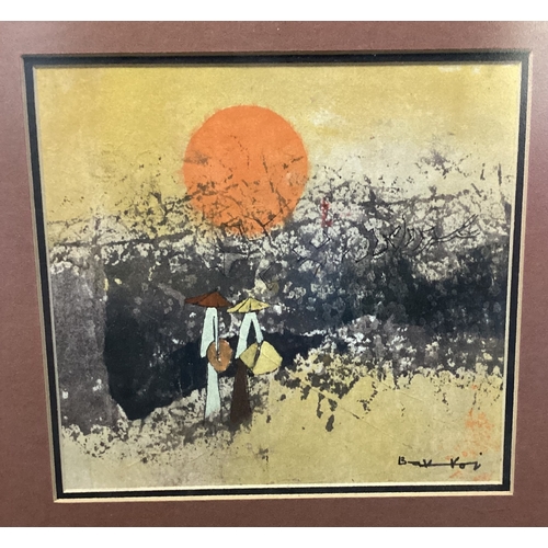 138 - TAY BAK KOI: (SINGAPOREAN, 1939 - 2003): A framed and glazed ink and gouache depicting Oriental figu... 