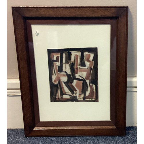 147 - LEO DAVY: (British, 1924 - 1987): A wooden framed and glazed watercolour depicting abstract figures.... 