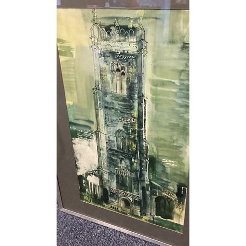 156 - JOHN PIPER: (British, 1903 - 1992): Two framed and glazed lithographs; one depicting a church tower.... 