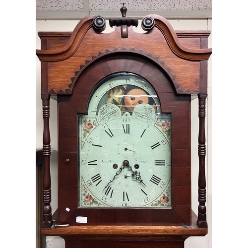 184 - An oak and mahogany grandfather clock. Est. £100 - £150.