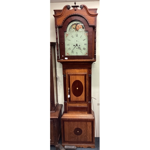 184 - An oak and mahogany grandfather clock. Est. £100 - £150.