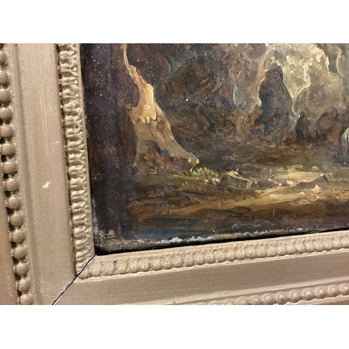 22 - ENGLISH SCHOOL: A gilt framed and glazed 19th Century oil on canvas depicting cattle in a glade. App... 