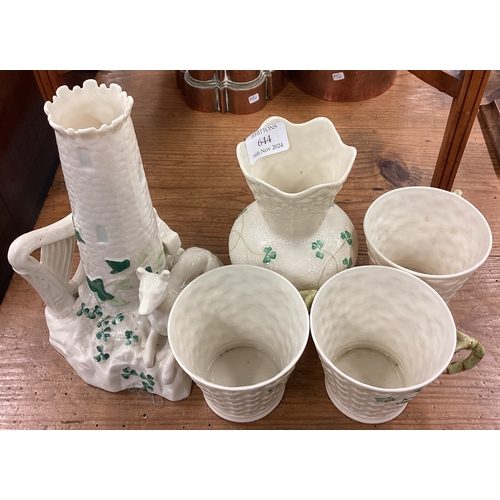 236 - A Belleek spill vase decorated with clovers etc. Est. £30 - £40.