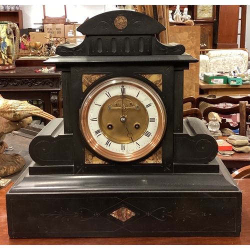 237 - A large marble and slate mantle clock. Est. £20 - £30.