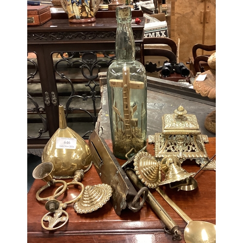 238 - A good collection of Antique brass handles and scales etc. Est. £30 - £40.