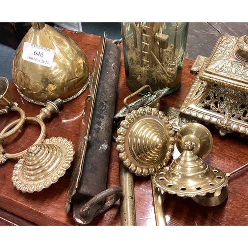 238 - A good collection of Antique brass handles and scales etc. Est. £30 - £40.