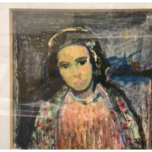 25 - GEORGE GAULT: (British, 1916 - 2001): A framed and glazed  entiled 'Girl with Green Shawl'. Inscribe... 