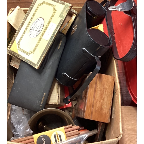 329 - A good brass pestle and mortar together with binoculars etc. Est. £20 - £30.