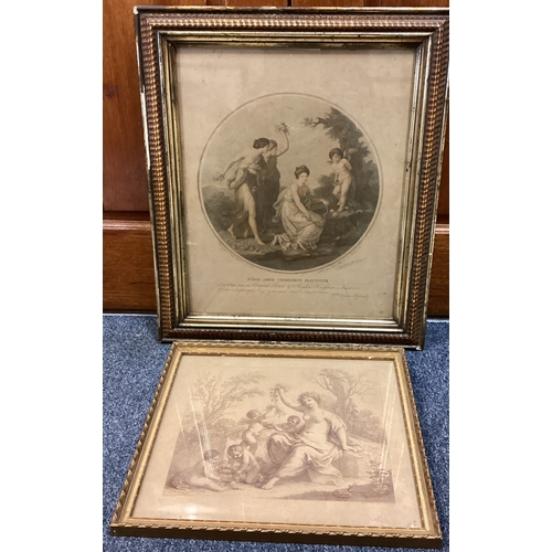 37 - AFTER BARTOLUZZI: Two gilt framed and glazed prints depicting women and children in the classical st... 