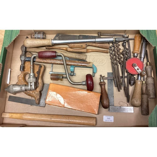 455 - A box containing old woodworking tools. Est. £20 - £30.