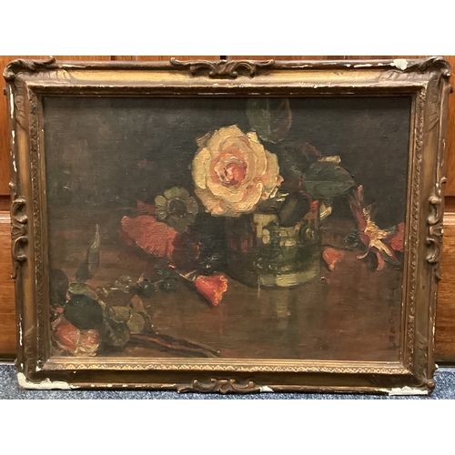 53 - JAGGER: A gilt framed oil on canvas depicting flowers. Approx. 39 cms x 29 cms (ss). Est. £200 - £30... 