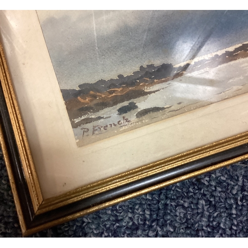 54 - PERCY FRENCH: (British, 1854 - 1920): A framed and glazed watercolour of a coastal scene. Signed to ... 