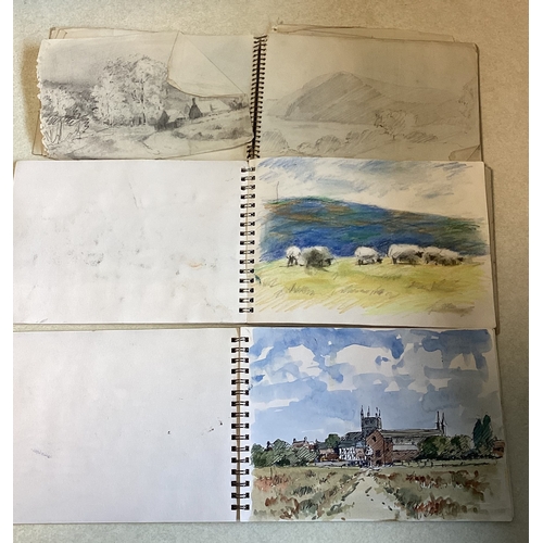 59 - A collection of sketchbooks containing pencil drawings and watercolours etc. by P H Brown together w... 