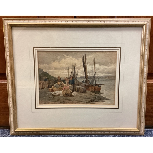 64 - CHARLES JAMES ADAMS: (British, 1859 - 1931): A framed and glazed watercolour entitled 'Unloading the... 