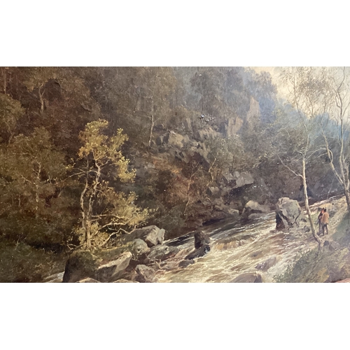 67 - PIKE: A framed oil on canvas depicting fishermen by a torrent. Signed to bottom right and dated 1880... 