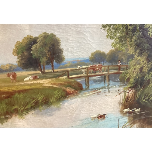 72 - ROBERT ROBIN FENSON: (British, fl. 1889 - 1914): A framed oil on canvas depicting a river landscape.... 