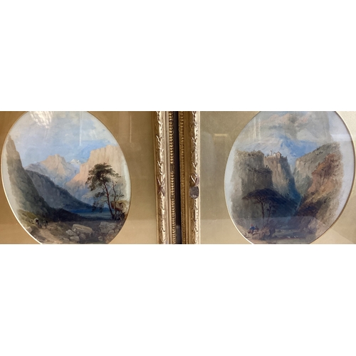 74 - ENGLISH SCHOOL: A pair of framed and glazed oil on boards in oval mounts depicting a pair of Highlan... 