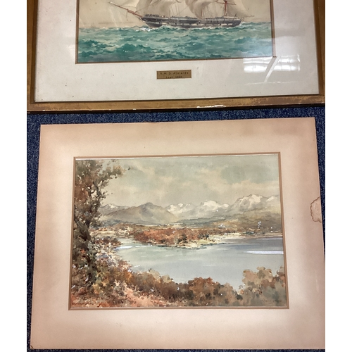 8 - FRANK WATSON WOOD: (British, 1862 - 1953): A framed and glazed watercolour depicting ships at sea to... 