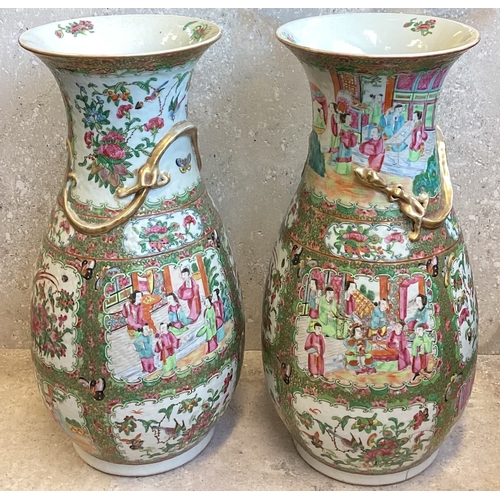 191 - A large pair of decorative Canton vases with gilded decoration. Est. £100 - £150.