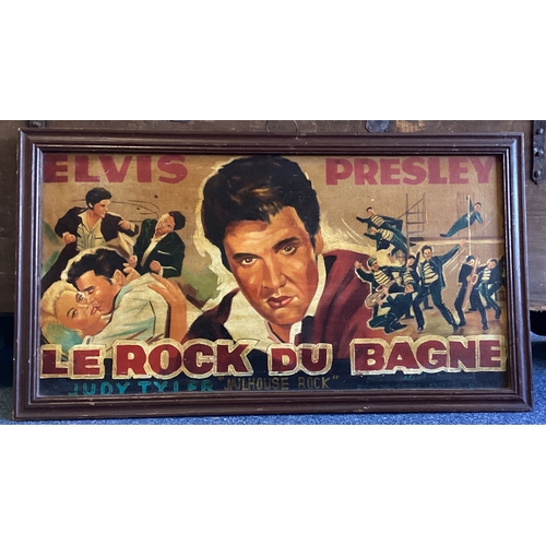 111A - ELVIS PRESLEY: An oil on board painted version of 'Le Rock Du Bagne' (Jailhouse Rock) movie poster. ... 