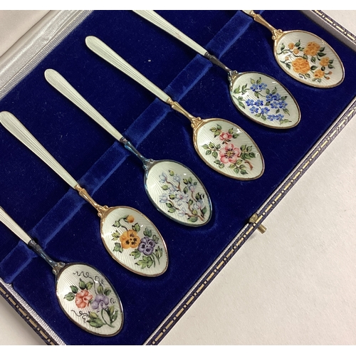 1 - An attractive set of six silver and enamelled teaspoons. Birmingham. Approx. 70 grams. Est. £50 - £8... 