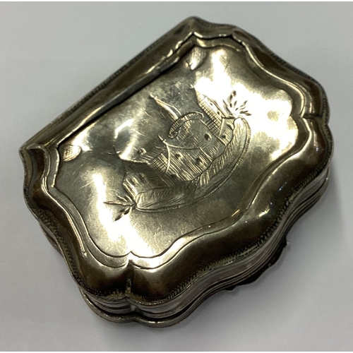 121 - An 18th Century Continental silver snuff box decorated with finely engraved scenes. Approx. 50 grams... 