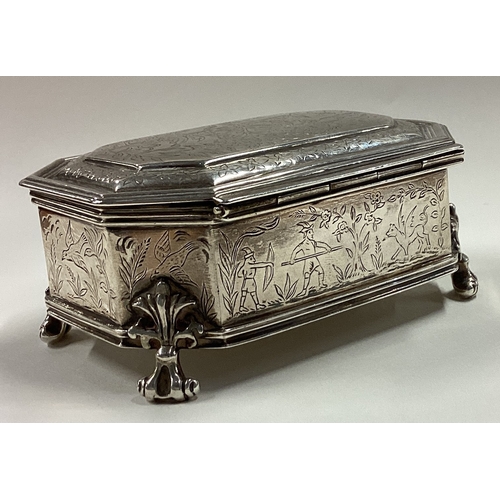 157 - A Chinoiserie silver jewellery box on feet. London 1912. By Goldsmiths & Silversmiths. Approx. 188 g... 