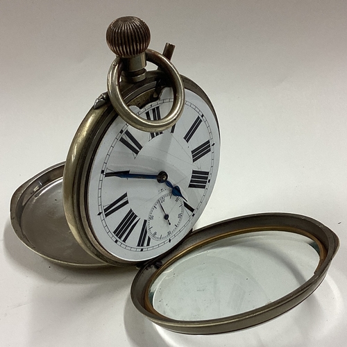 189 - A large silver travelling pocket watch in silver mounted case. Birmingham 1910. Est. £100 - £150.