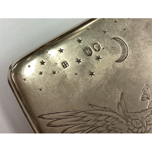 234 - An Aesthetic Movement Victorian silver card case engraved with owls. London 1885. Approx. 100 grams.... 