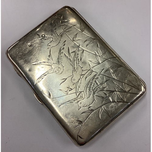 234 - An Aesthetic Movement Victorian silver card case engraved with owls. London 1885. Approx. 100 grams.... 