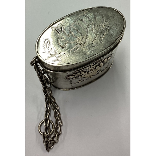 29 - An 18th Century silver and gold mounted snuff box on suspension chain. Approx. 100 grams. Est. £300 ... 