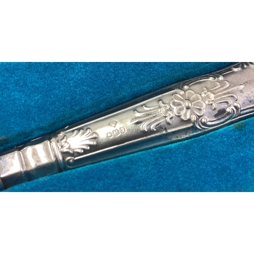 305 - A cased silver handle cake knife. Sheffield 1974. Approx. 73 grams of gross weight. Est. £20 - £30.