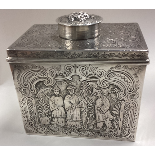 317 - A rare Chinoiserie 18th Century George III silver tea caddy with lift-off cover. London 1786. By Jam... 