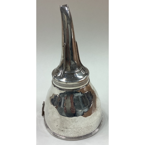 321 - An 18th Century Georgian silver wine funnel engraved with wine decoration. Approx. 95 grams. Est. £1... 