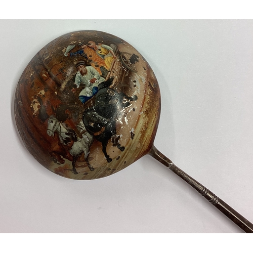 322 - A rare 19th Century Russian silver and enamelled ladle decorated with carriage scenes. Approx. 83 gr... 