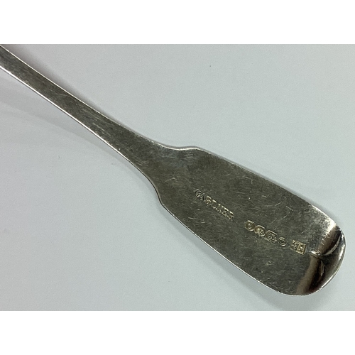 327 - DUBLIN: A rare novelty William IV Irish silver gravy ladle with curved end engraved with maker Gardn... 