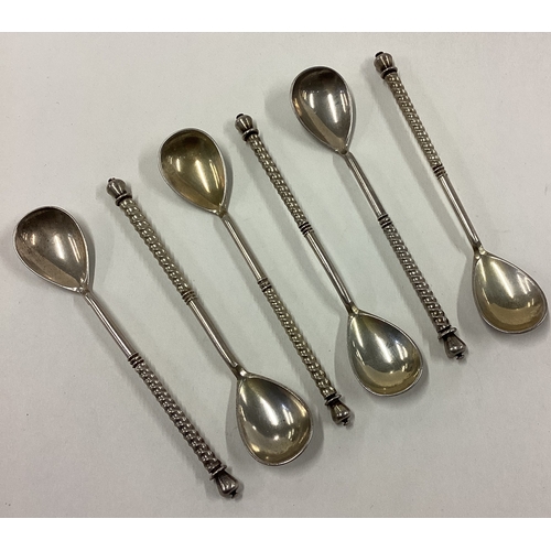 342 - A set of six 19th Century Russian silver and Niello spoons decorated with scenes of temples. Approx.... 