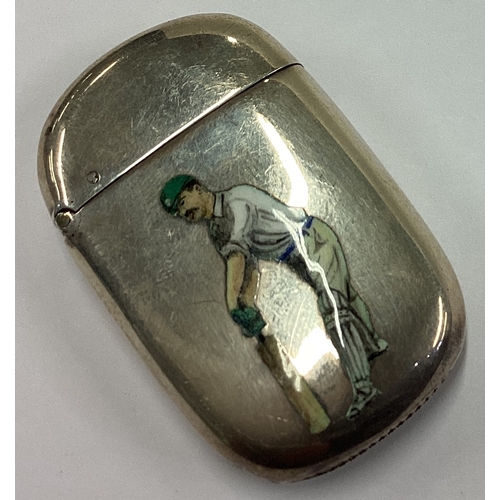 359 - OF CRICKET INTEREST: CHESTER: A Victorian silver and enamelled vesta case depicting a cricket player... 