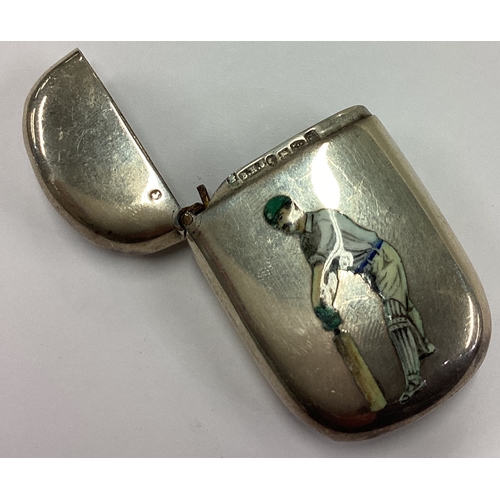 359 - OF CRICKET INTEREST: CHESTER: A Victorian silver and enamelled vesta case depicting a cricket player... 